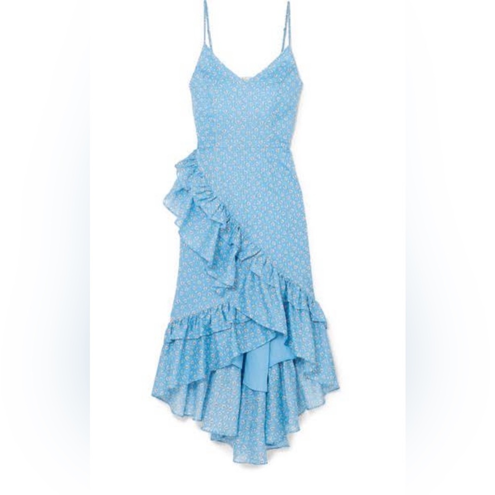 LoveShackFancy Maya Dress Ruffle Cotton Print Blue Size 4